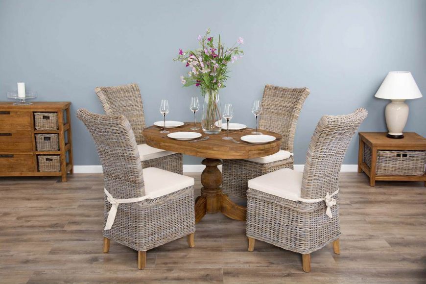 1.2m Reclaimed Teak Oval Pedestal Dining Table with 4 Latifa Dining