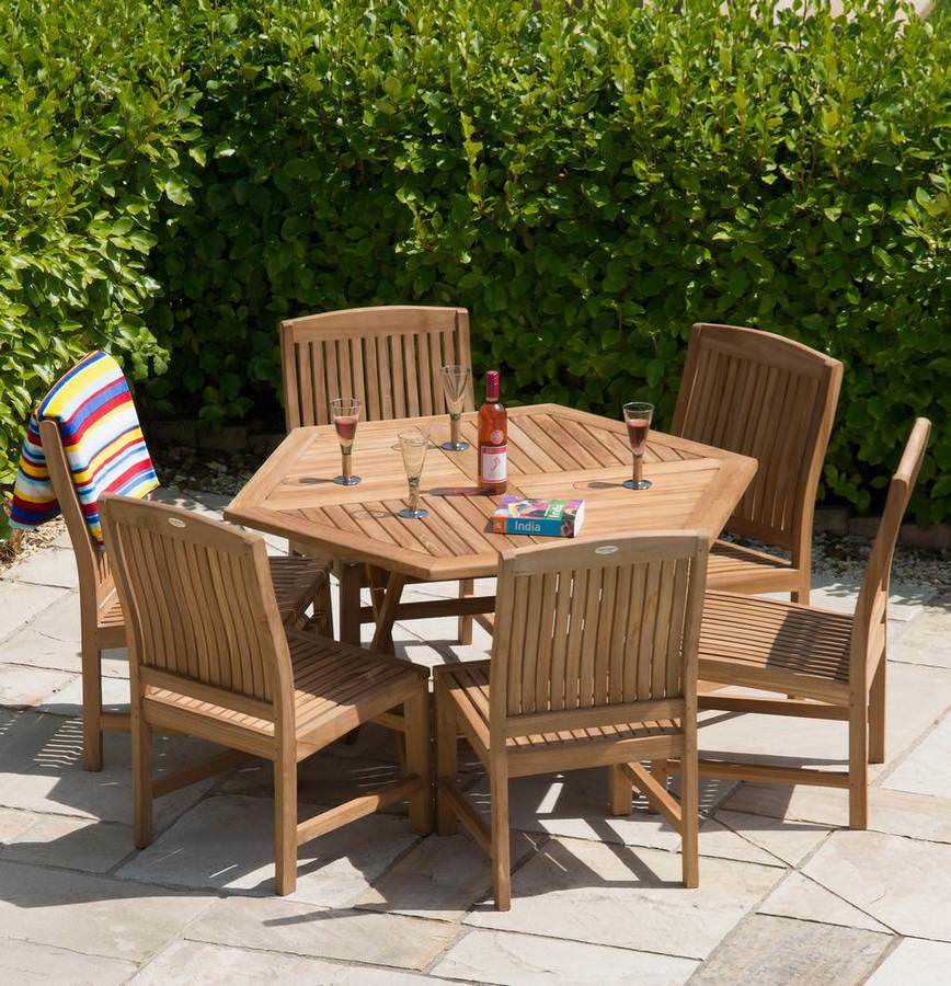 1.2m Teak Hexagonal Folding Table with 6 Marley Chairs Sustainable Furniture
