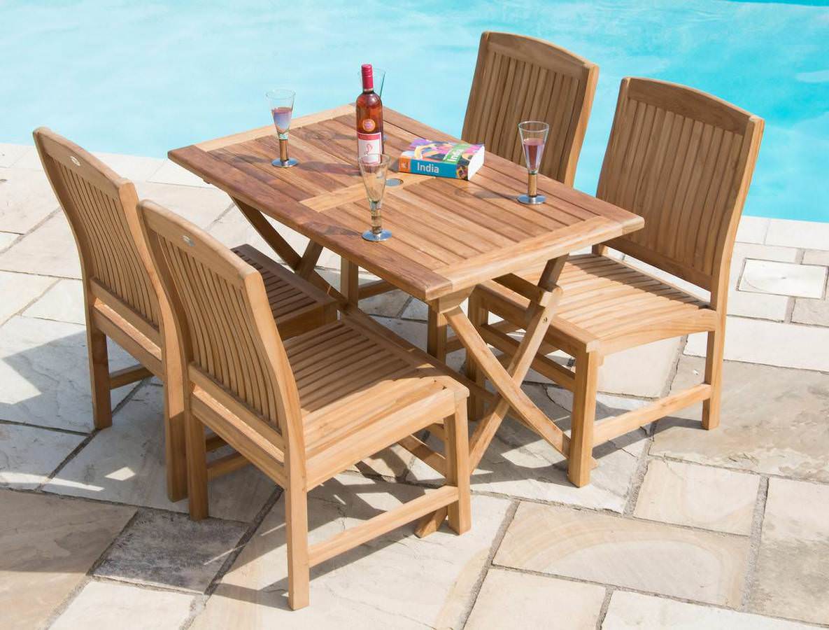 1.2m Teak Rectangular Folding Table with 4 Marley Chairs