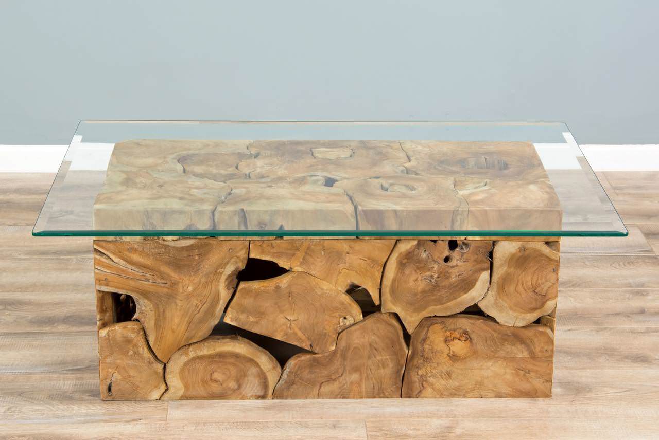 1.2m Reclaimed Teak Root Rectangular Block Coffee Table