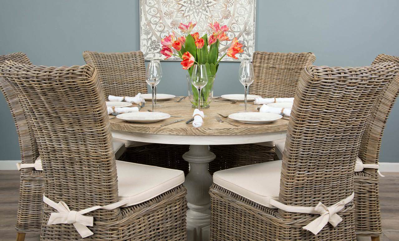 White wicker store round table