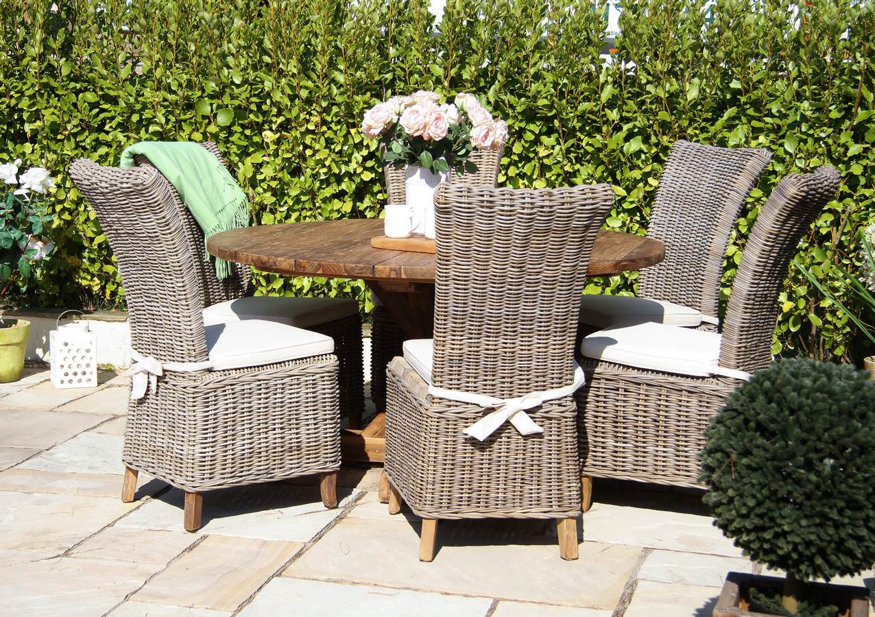 1.5m Reclaimed Teak Outdoor Open Slatted Dartmouth Table with 6 Latifa