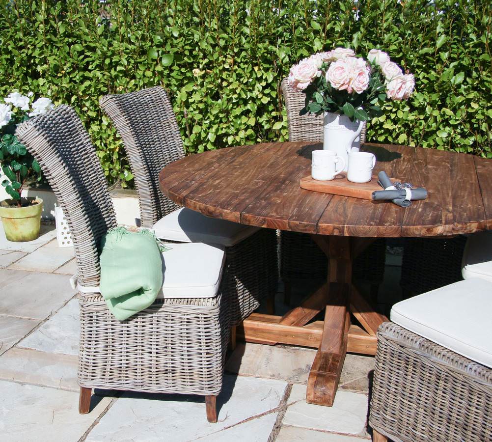 1.5m Reclaimed Teak Outdoor Open Slatted Dartmouth Table with 6 Latifa