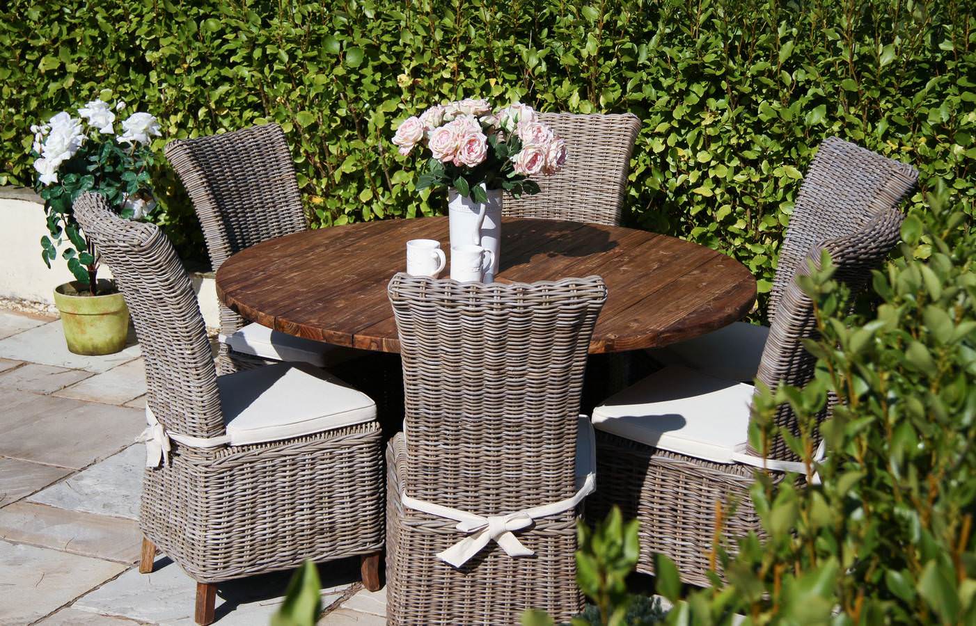 Teak garden table and 6 chairs shop