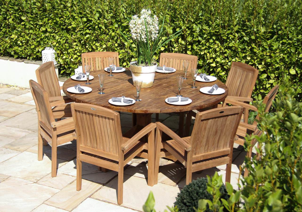 1.8m Reclaimed Teak Outdoor Open Slatted Dartmouth Table with 8 Marley