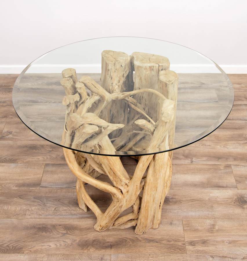 Tree trunk dining table with glass top sales