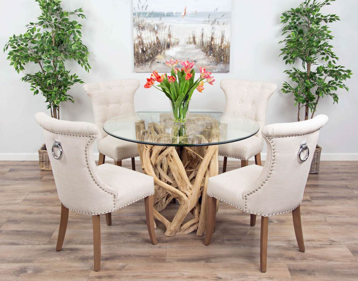 1.2m Java Root Circular Dining Table with 4 Windsor Ring Back Dining Chairs