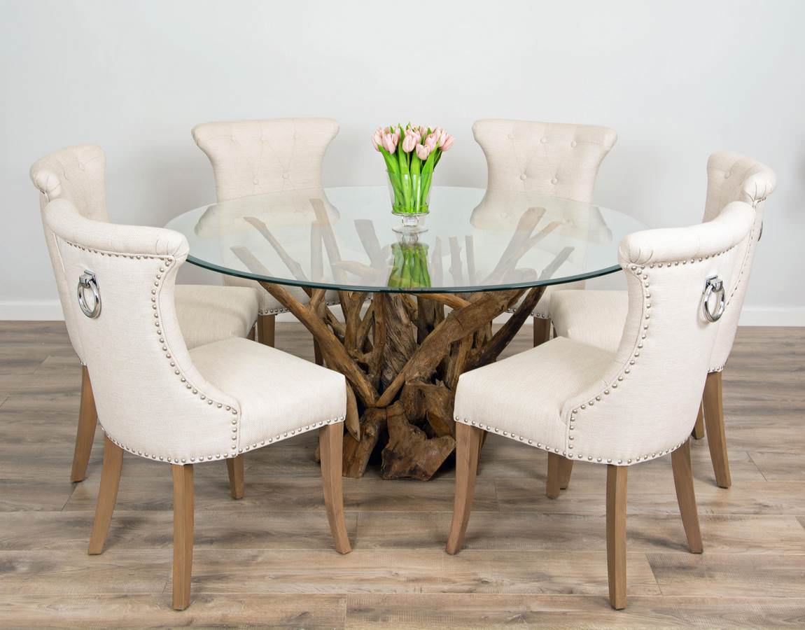 1.5m Reclaimed Teak Root Piece Circular Dining Table with 6