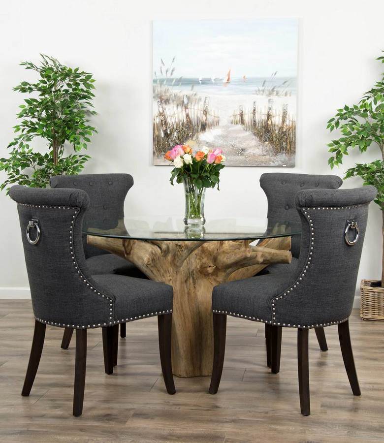 1.2m Reclaimed Teak Flute Root Circular Dining Table with 4 Windsor