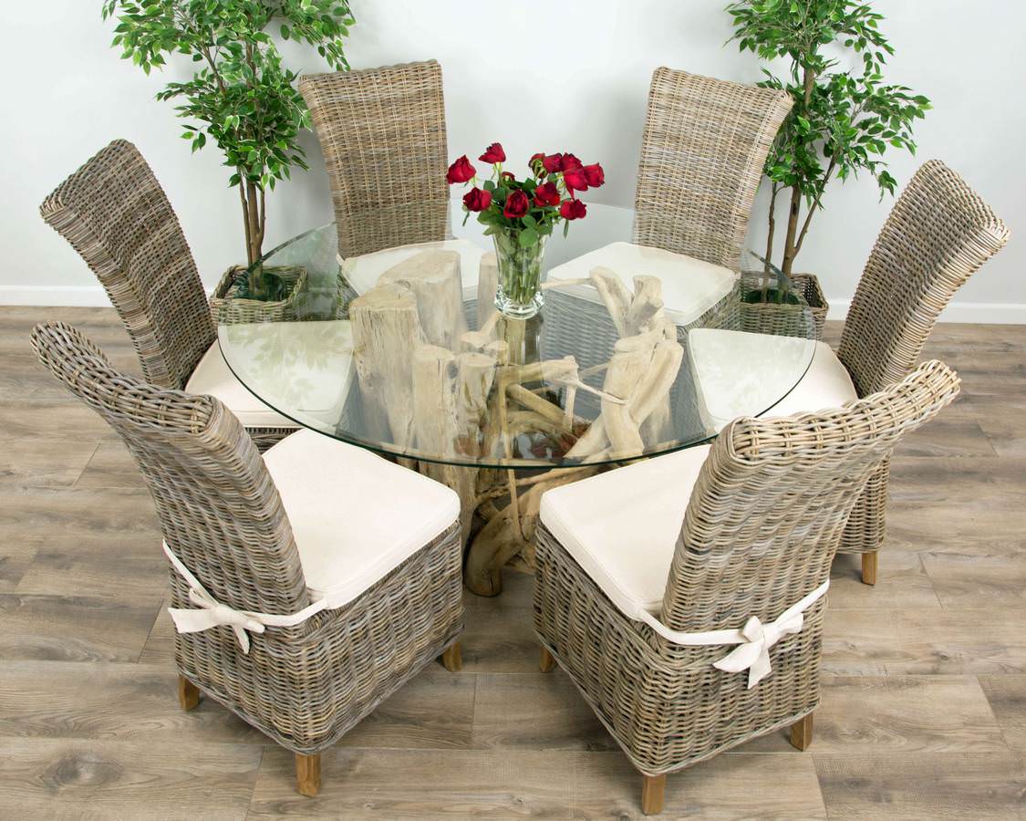 1.5m Java Root Dining Table with 6 Latifa Chairs - Sustainable Furniture