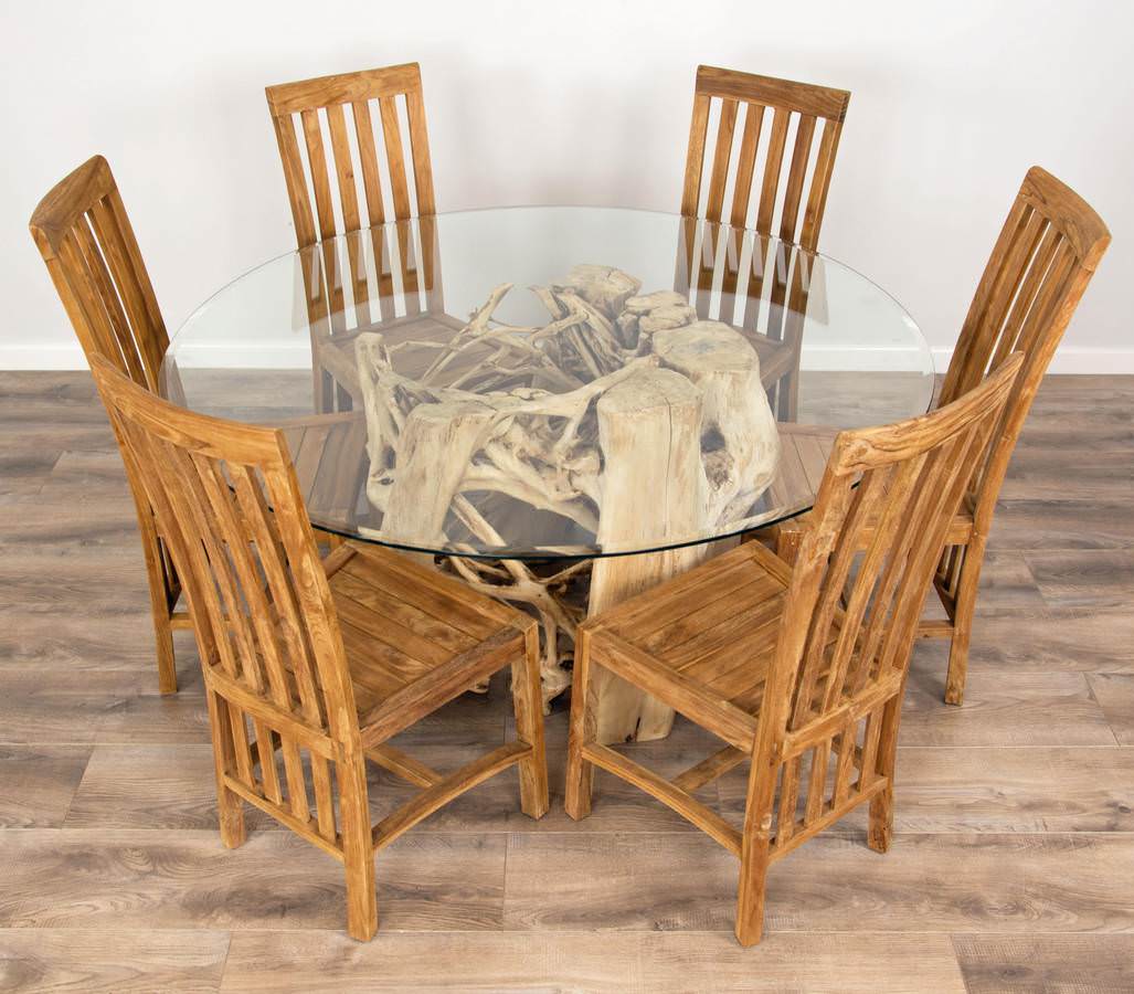 1.5m Java Root Table with Six Santos Dining Chairs - Sustainable Furniture