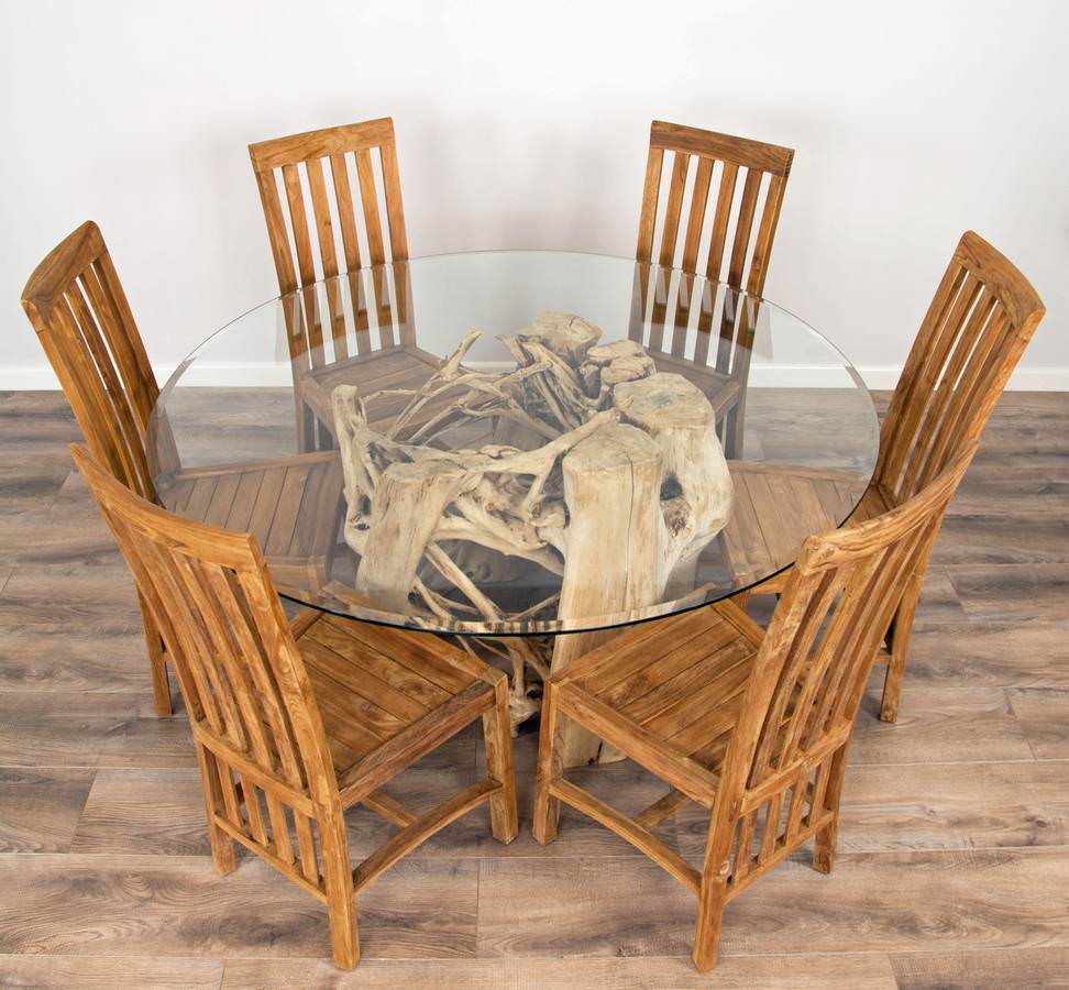 1.5m Java Root Table with Six Santos Dining Chairs - Sustainable Furniture