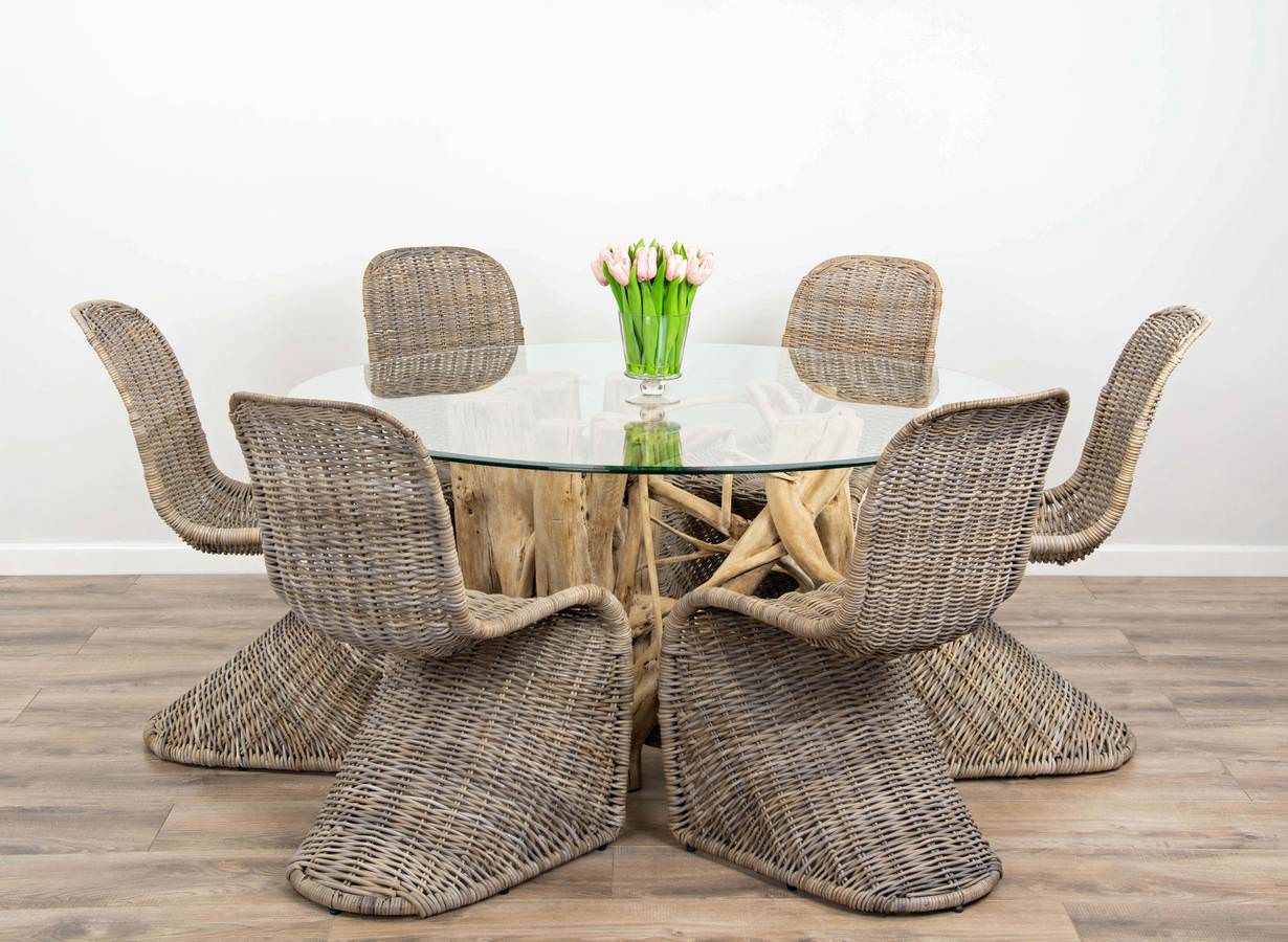 1.5m Java Root Dining Table with 6 Stackable Zorro Chairs - Sustainable ...