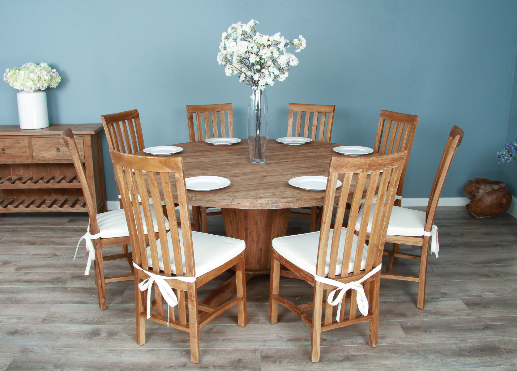 1.8m Reclaimed Teak Character Dining Table with 8 or 10 Santos Chairs