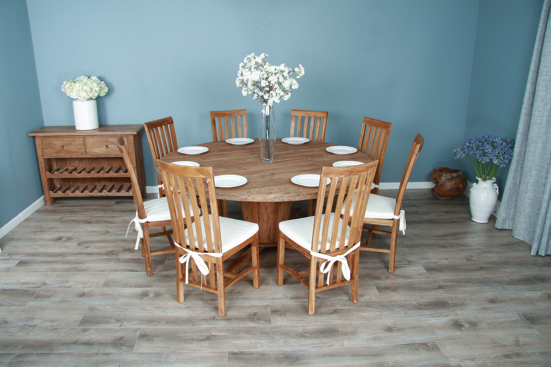 1.8m Reclaimed Teak Circular Character Dining Table with 8 or 10
