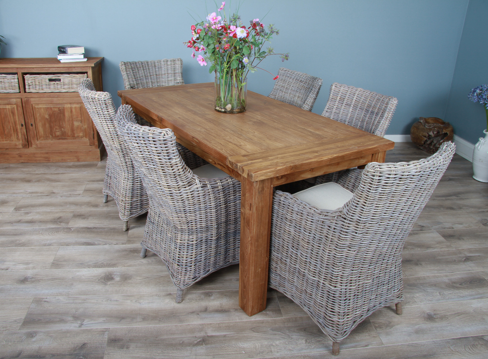 Teak wood dining table with 6 chairs deals