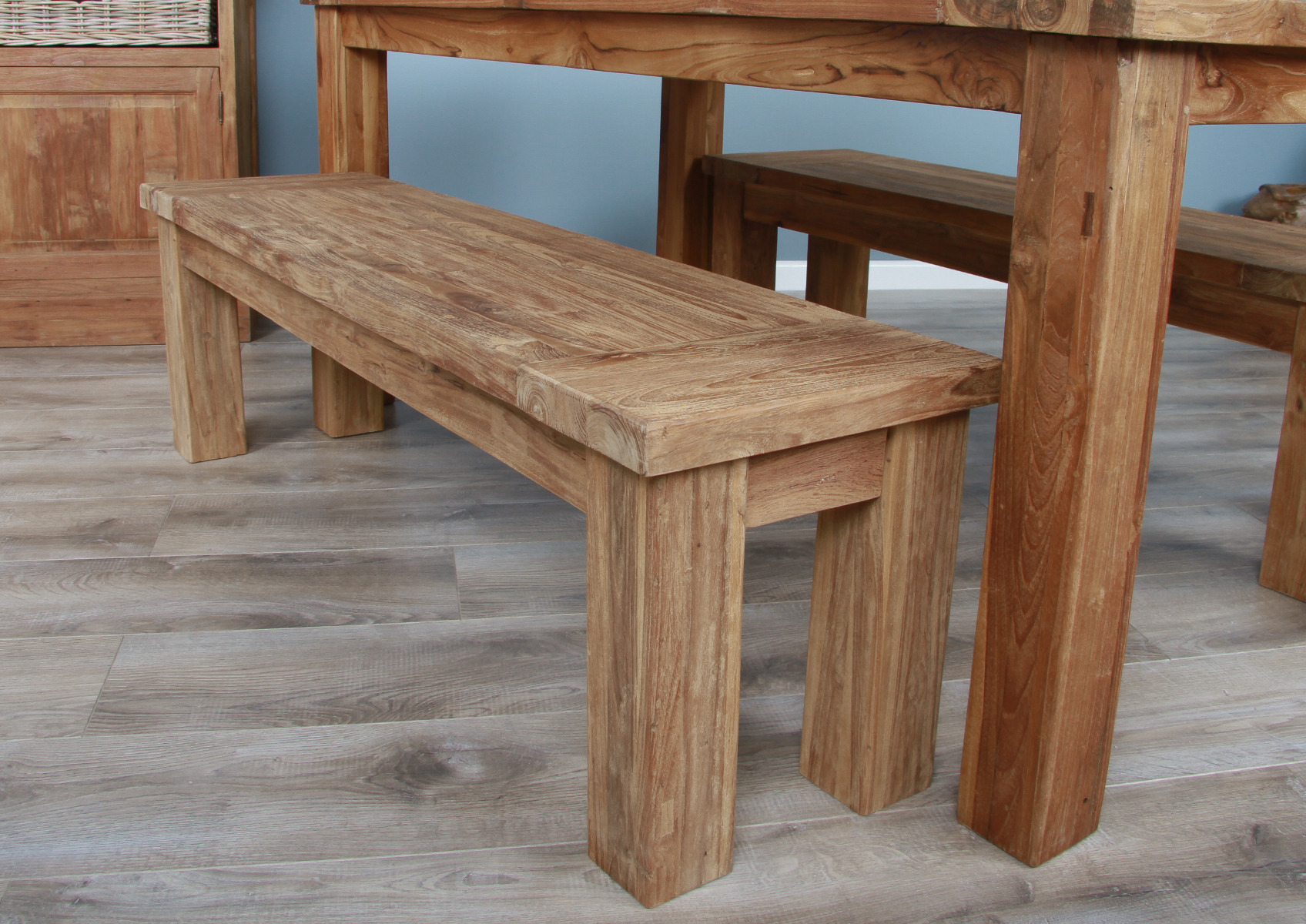 1.6m Reclaimed Teak Taplock Backless Dining Bench