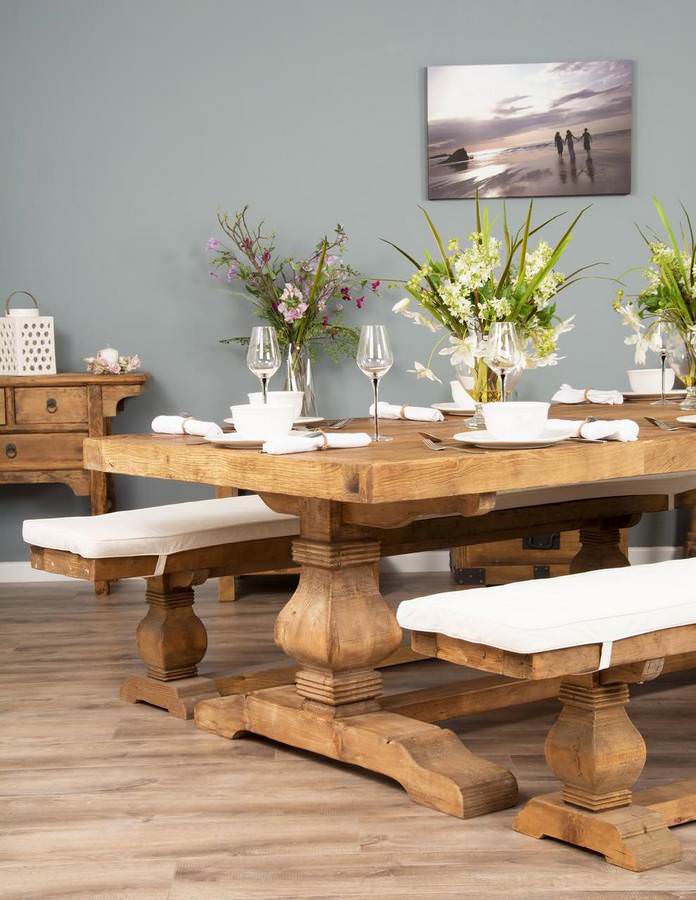 2.4m Reclaimed Elm Pedestal Dining Table with 2 Backless Benches