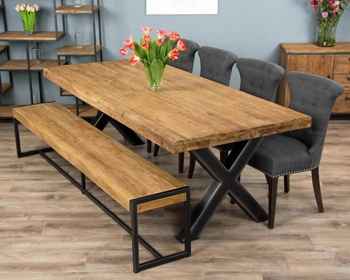 Metal dining bench discount with back