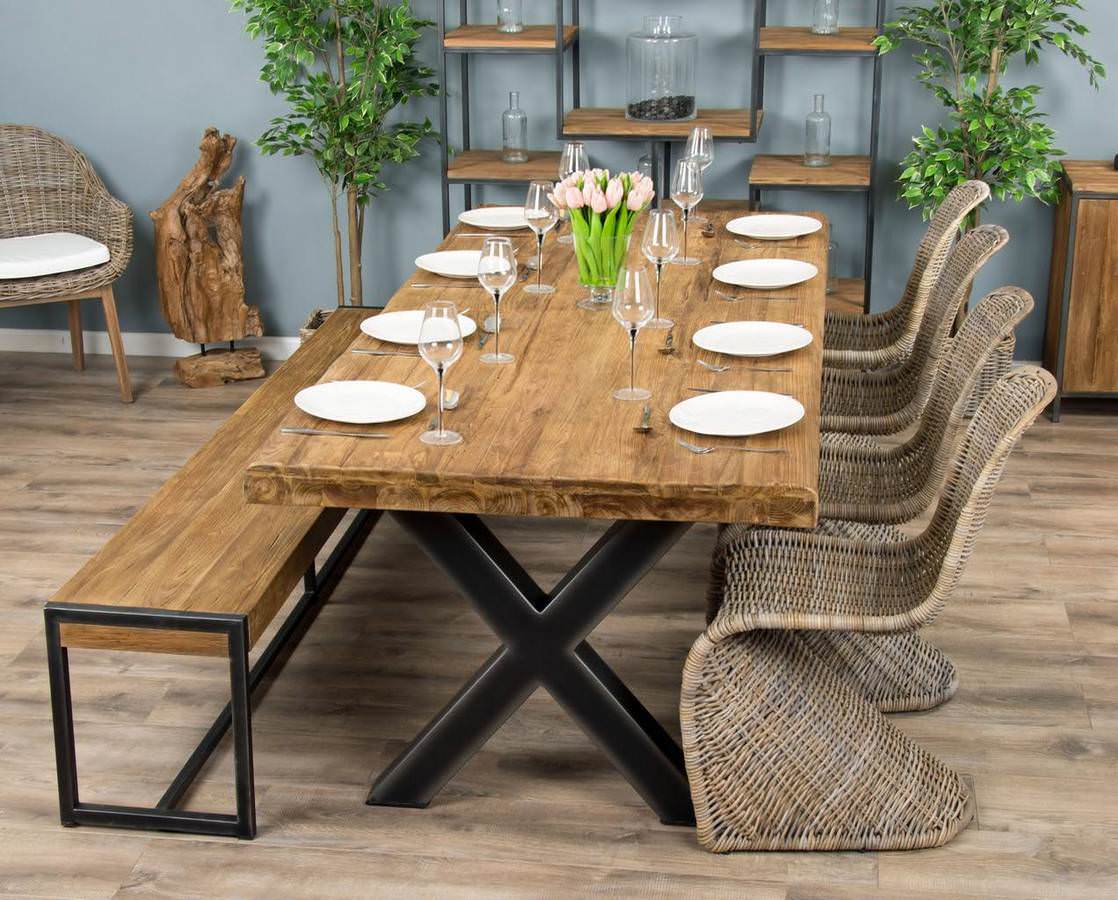 2.4m Reclaimed Teak Urban Fusion Cross Dining Table with One
