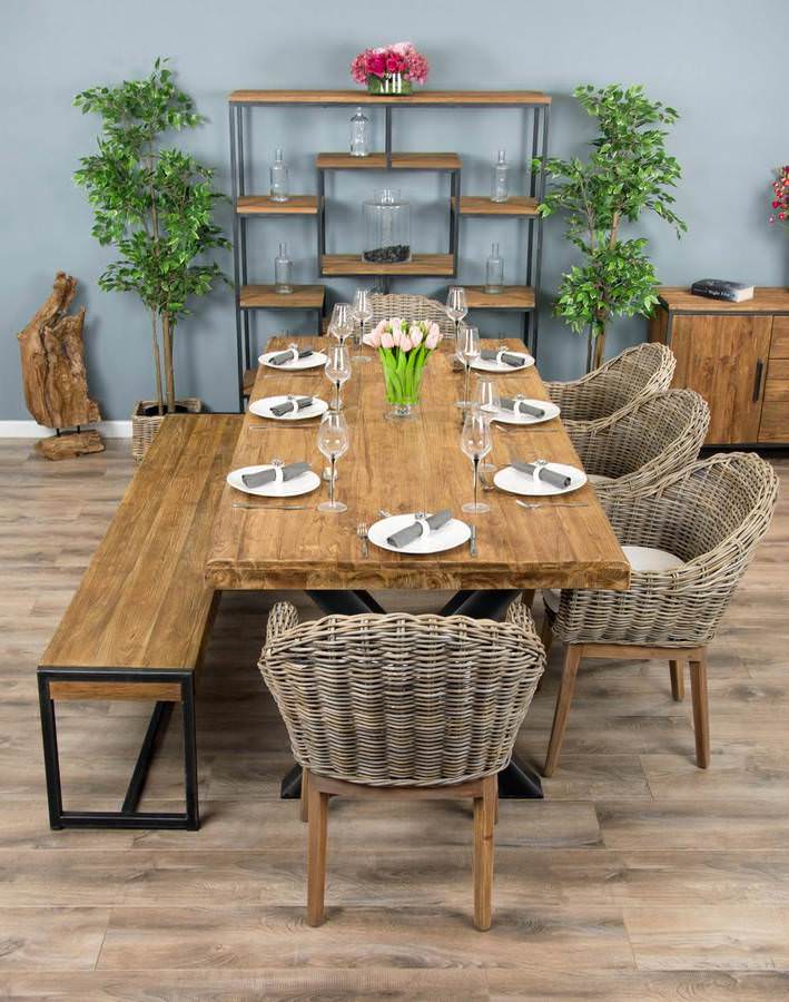 Urban rustic dining table shop and bench set