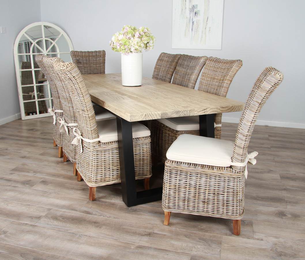 2.4m Reclaimed Pine Industrial Chic Cubex Table with Black Legs