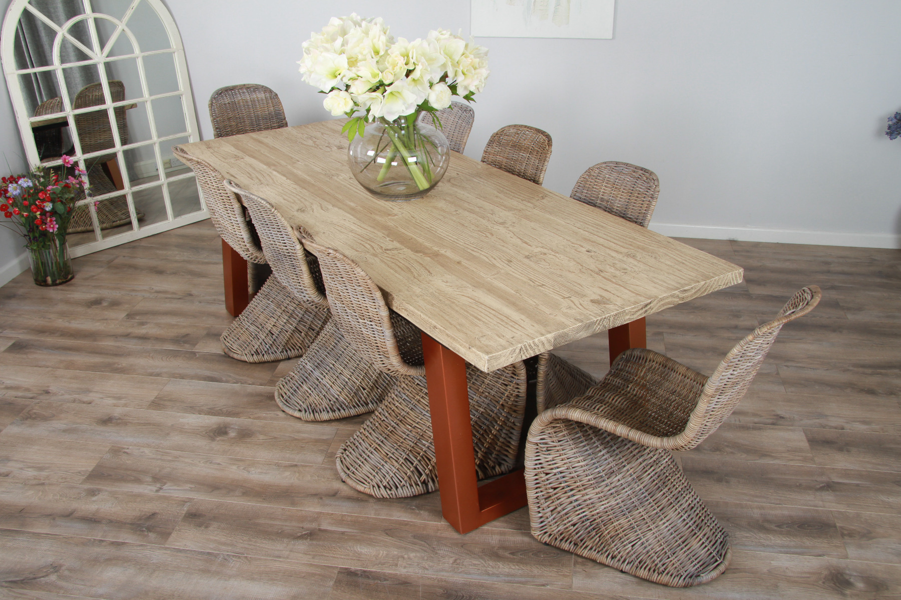 2.4m Reclaimed Pine Industrial Chic Table with Copper Colured Legs