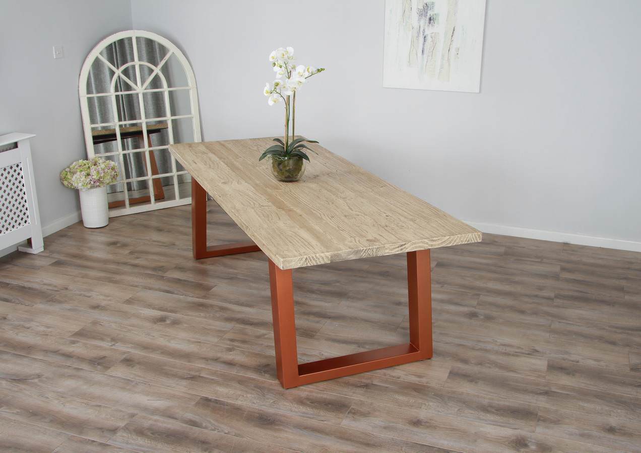 2.4m Reclaimed Pine Industrial Chic Table Copper Coloured Legs Sustainable Furniture