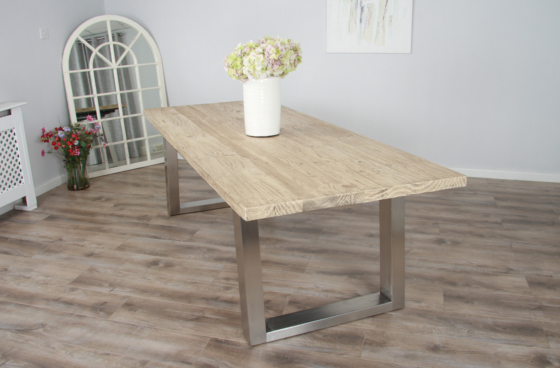 Wood table with best sale stainless steel legs