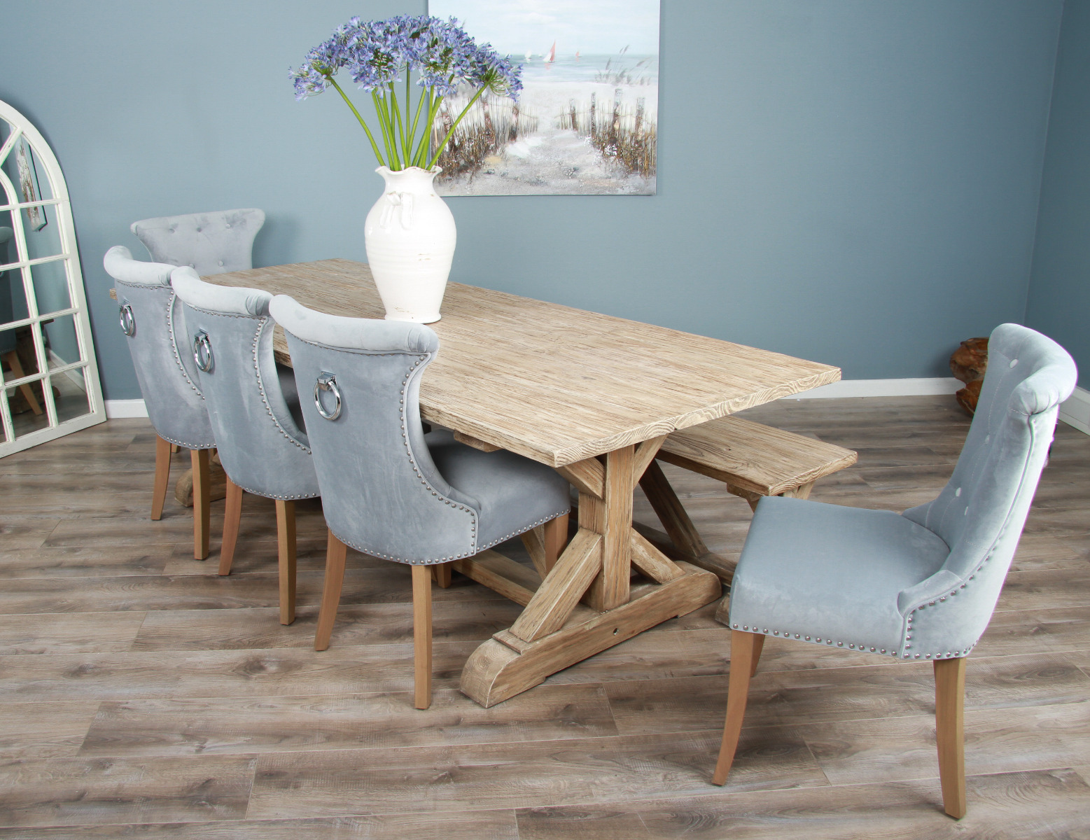 Teal dining sales bench with back
