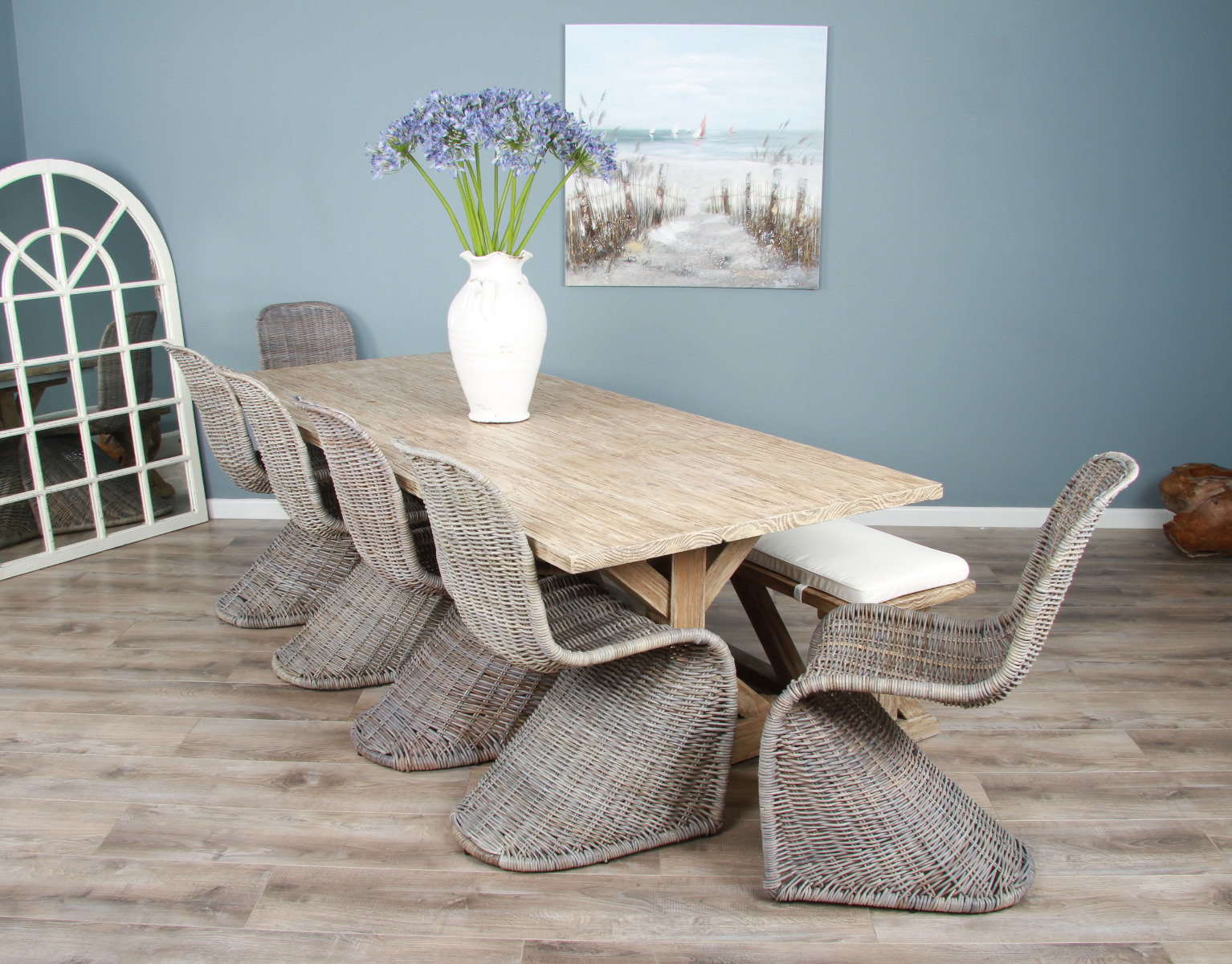 Reclaimed Pine Cross Dining Table with Zorro Chairs and