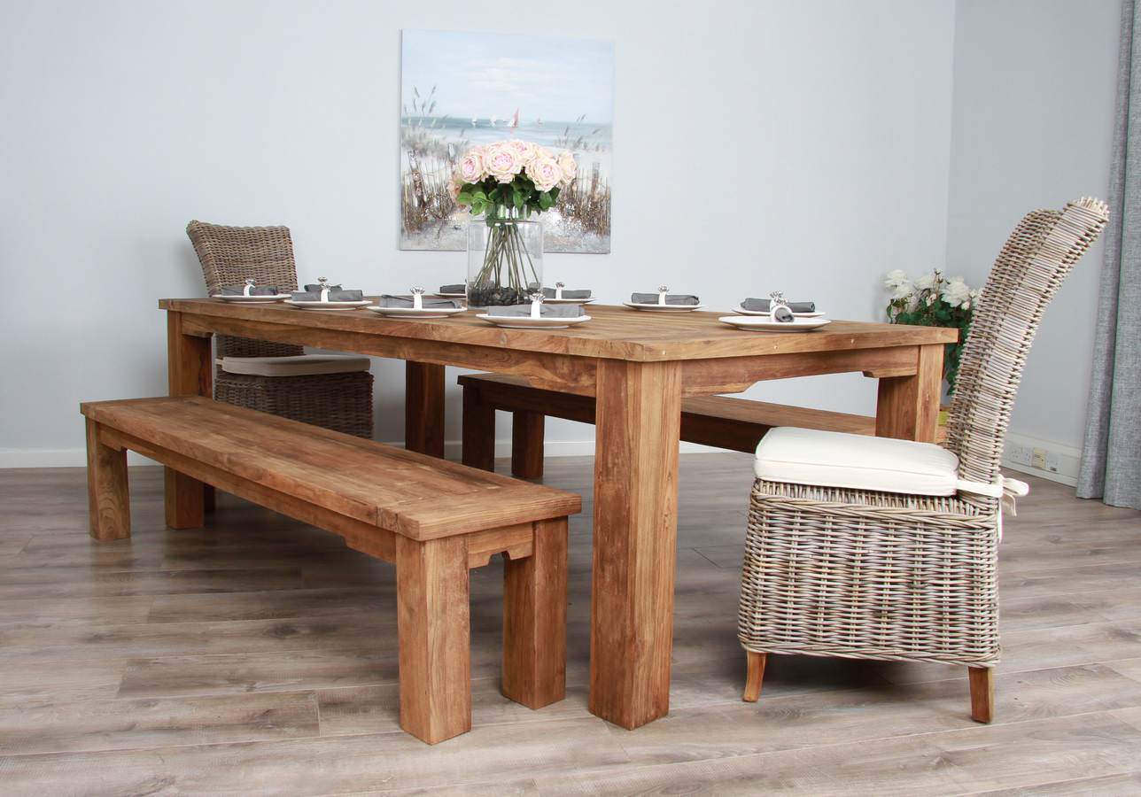 Reclaimed Teak Taplock Dining Table with Backless Benches