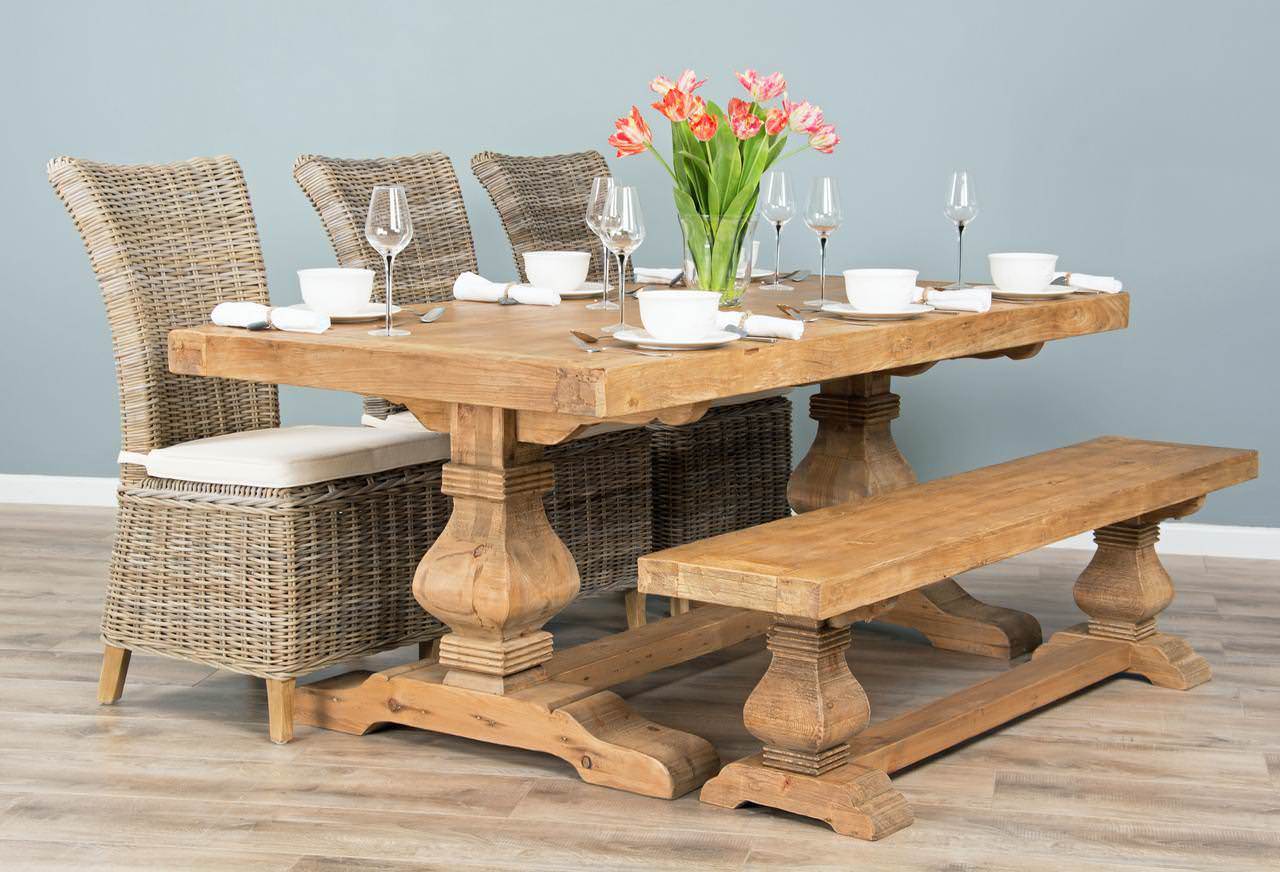 Pedestal dining deals table with bench