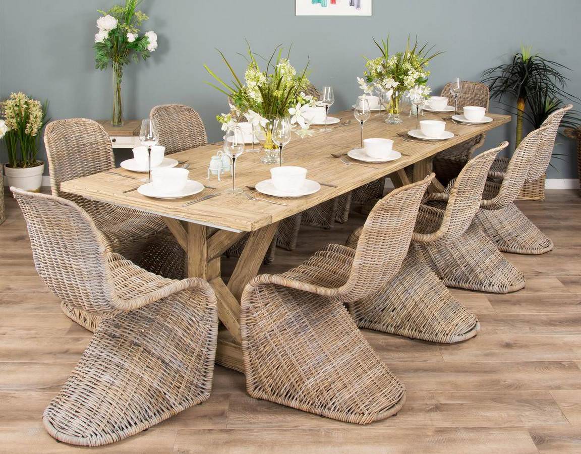 3m Farmhouse Cross Dining Table with 12 Stackable Zorro Chairs