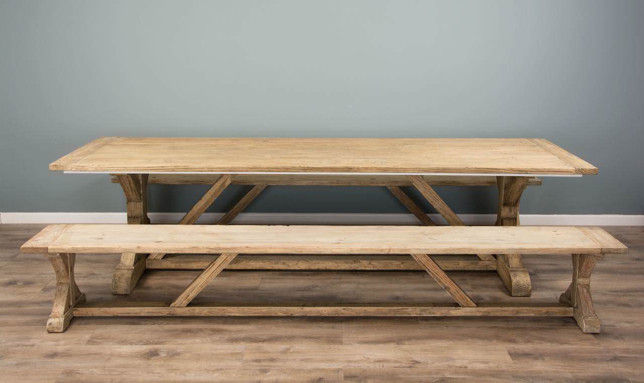 Farmhouse trestle deals table with bench