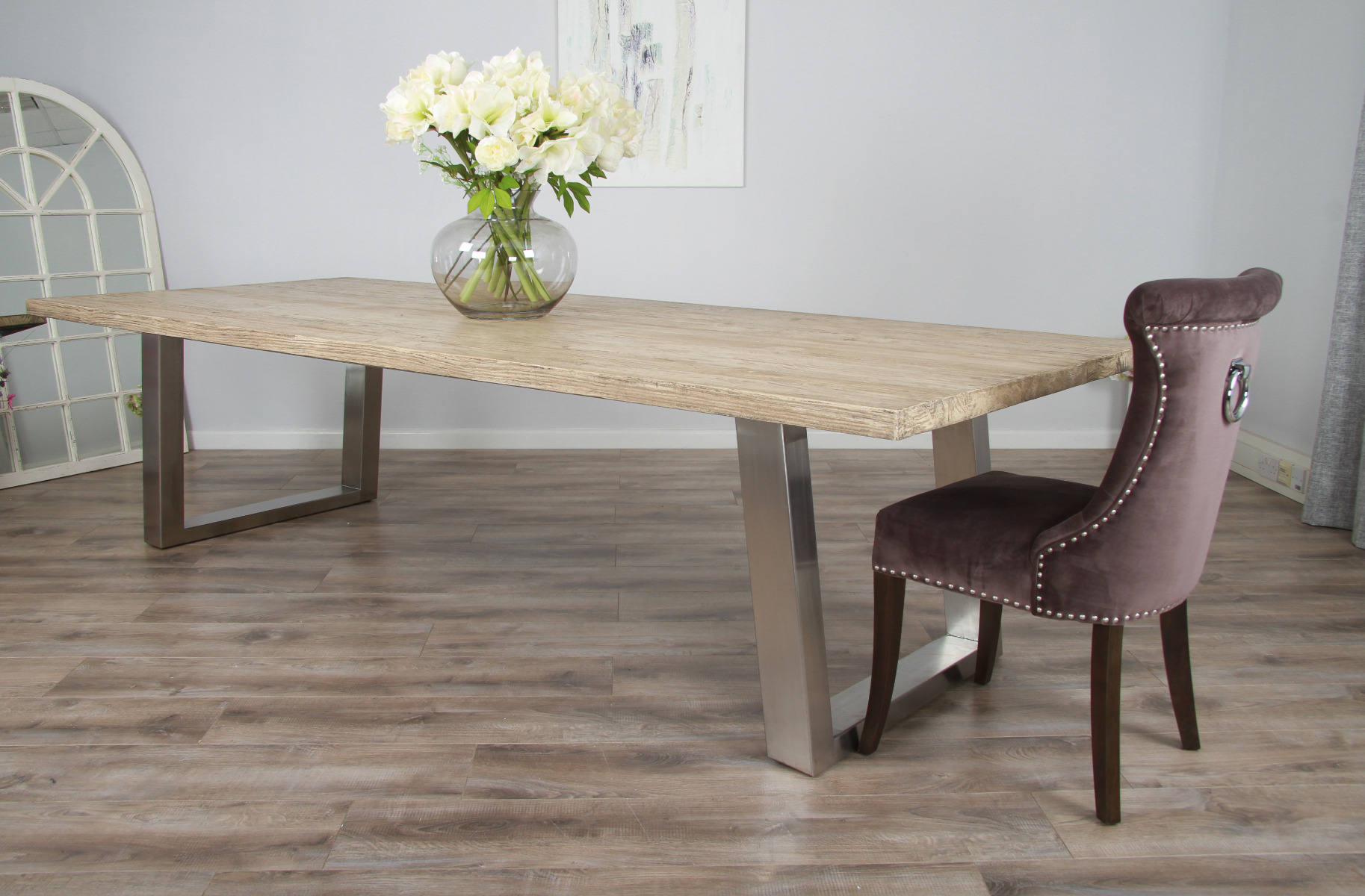 Dining table with stainless steel legs sale