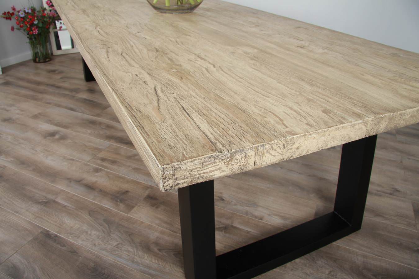 3m Industrial Chic Cubex Dining Table Black Legs