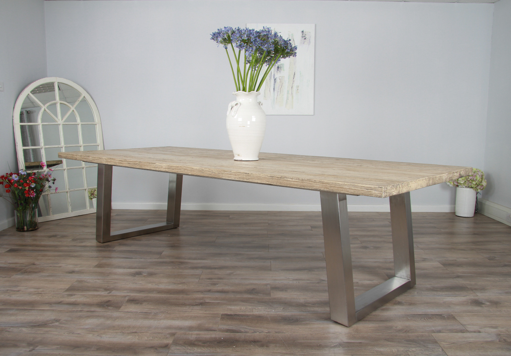 Wood table with best sale stainless steel legs