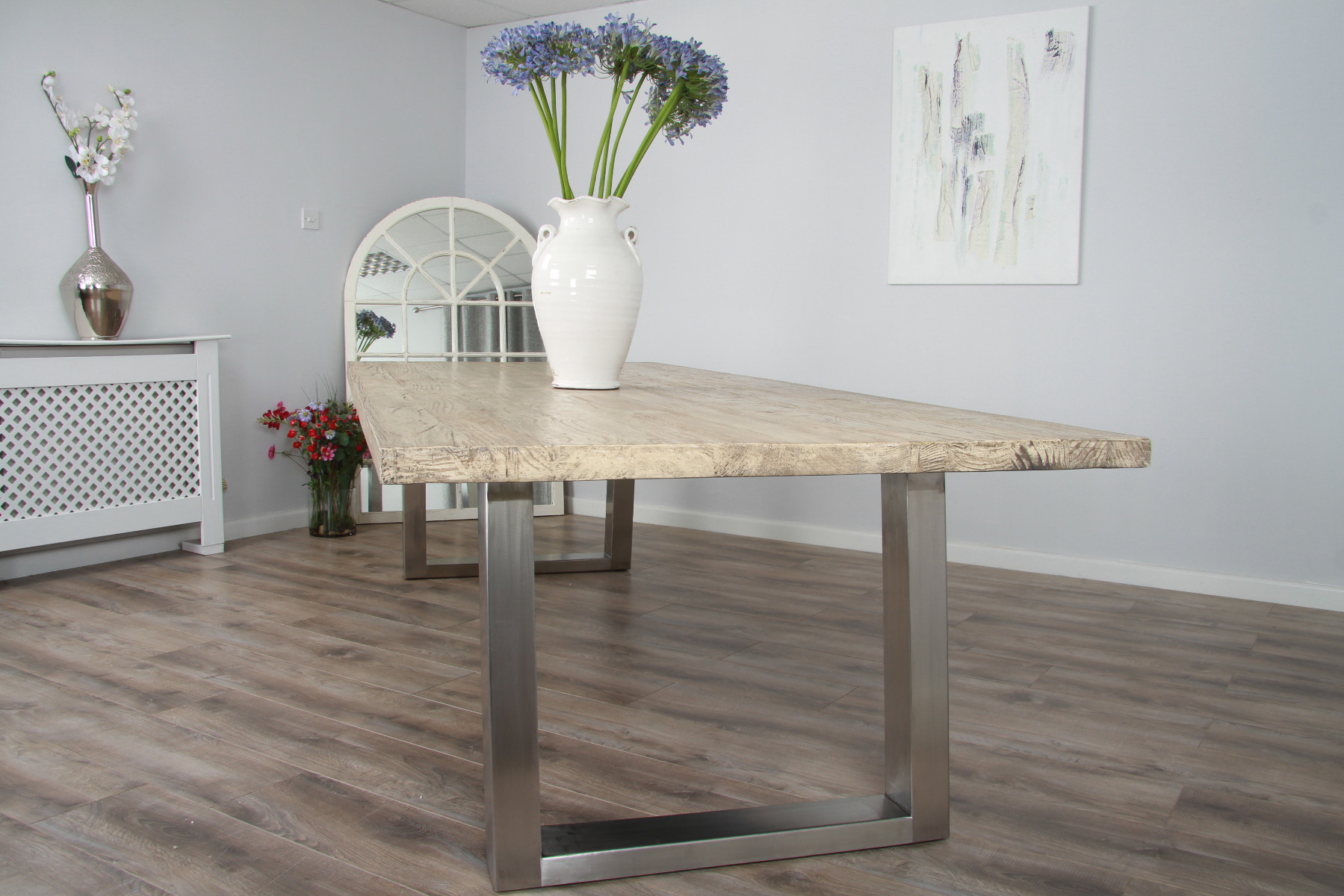 Wood table with stainless steel legs discount