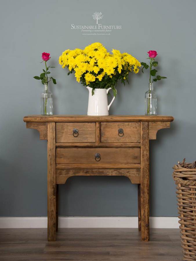 Reclaimed Elm 3 Drawer Console Table Sustainable Furniture