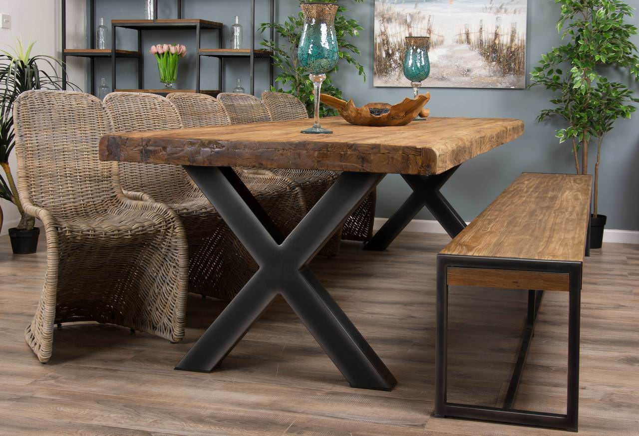 3m Reclaimed Teak Urban Fusion Dining Table with 1 Backless Bench