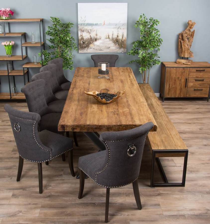 3m Reclaimed Teak Urban Fusion Cross Dining Table with 1 Backless