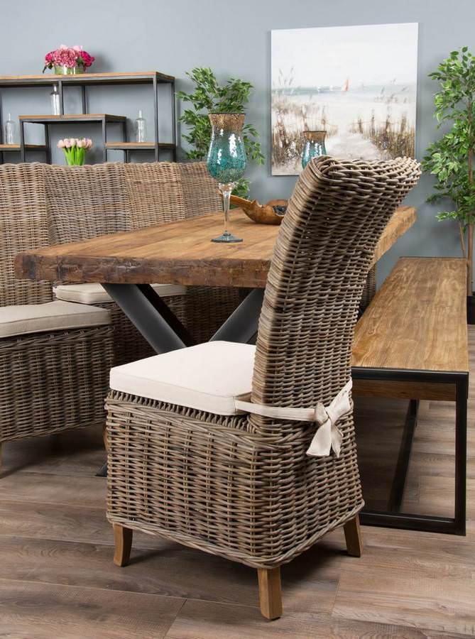 3m Reclaimed Teak Urban Fusion Cross Dining Table with 1 Backless