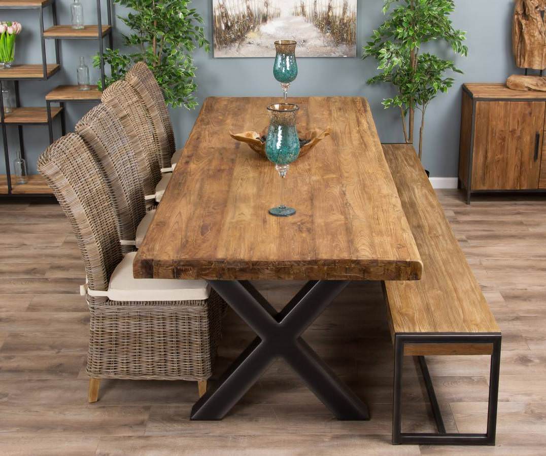 Reclaimed dining table and clearance bench