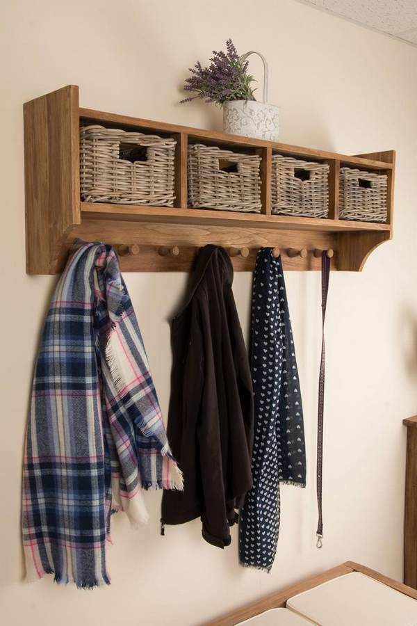 Reclaimed Teak Coat Hook Storage Unit - Four Basket - Sustainable Furniture