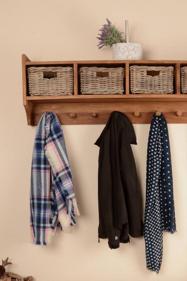 Reclaimed Teak Coat Hook Storage Unit Four Basket