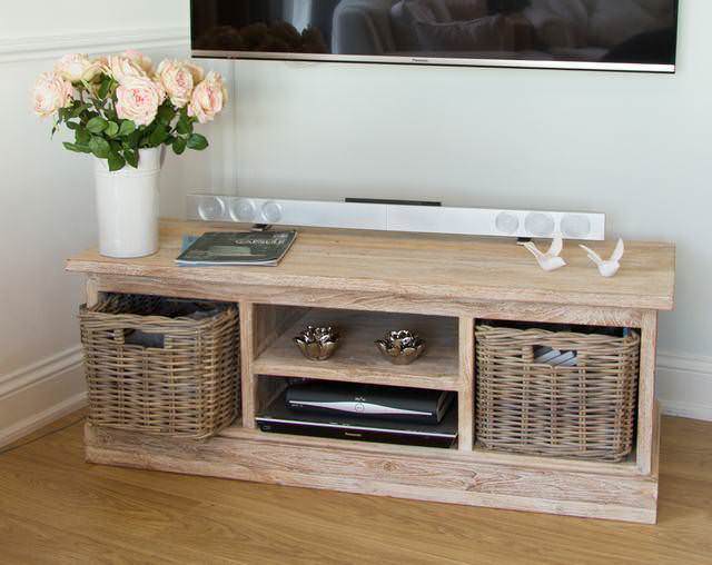 Wicker basket tv shop unit