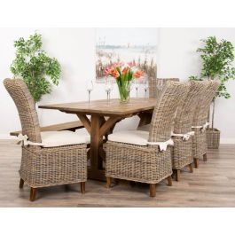2m Reclaimed Teak Dinklik Table with One Bench and Five Latifa