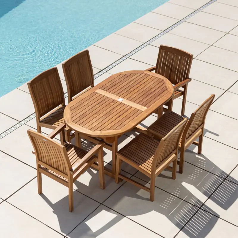 1.6m Teak Oval Pedestal Table with 4 Marley Chairs & 2 Marley Armchairs