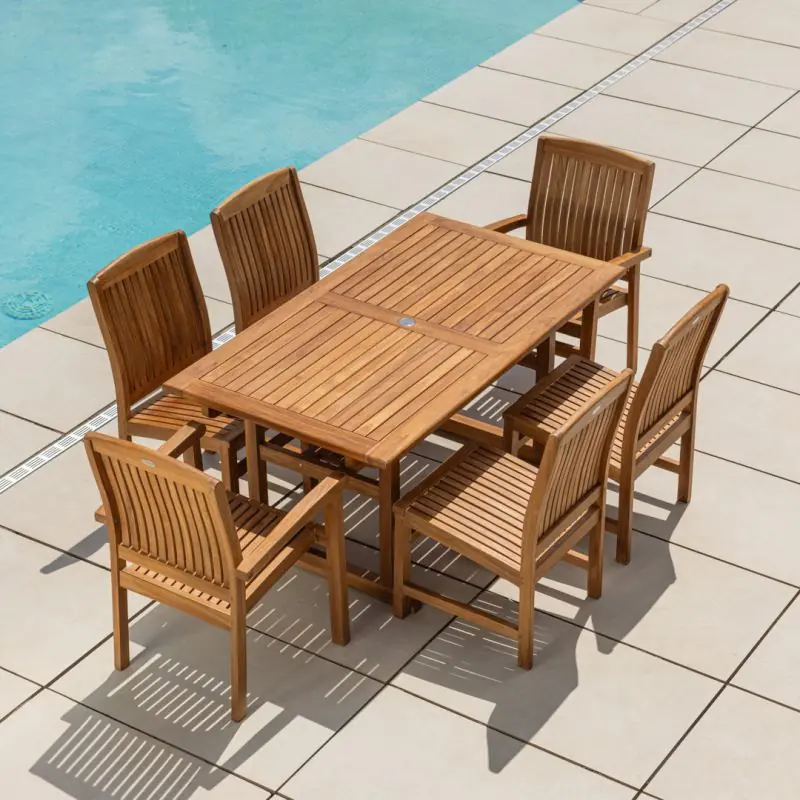 1.6m Teak Rectangular Pedestal Table with 6 Marley Chairs